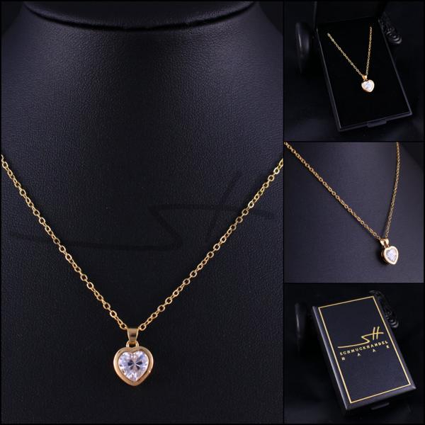 Collar Y Colgante Corazón, Cadena Mujer, Oro Amarillo, En Estuche,