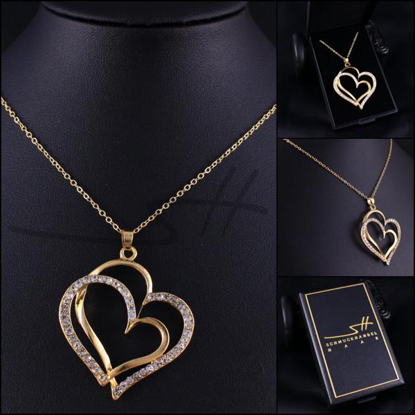 Collar Y Colgante Corazón, Cadena Mujer, Oro Amarillo, En Estuche,